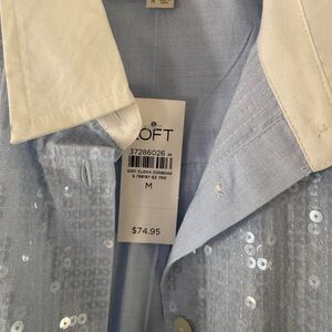 LOFT Women’s Blue sequin button down blouse